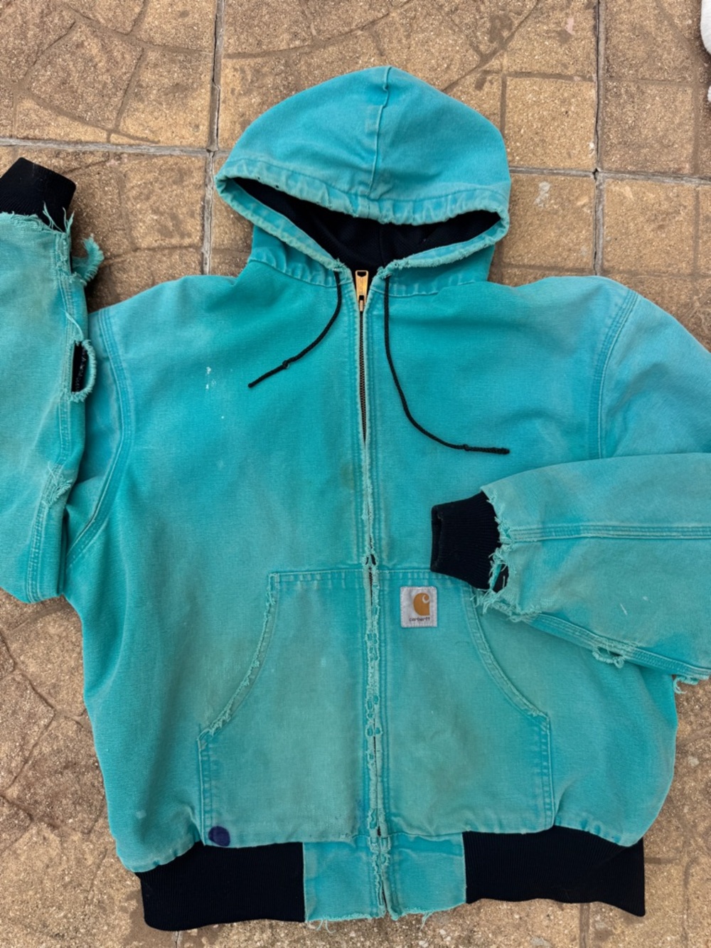 Carhartt Teal Hooded Work Jacket - Zip Front